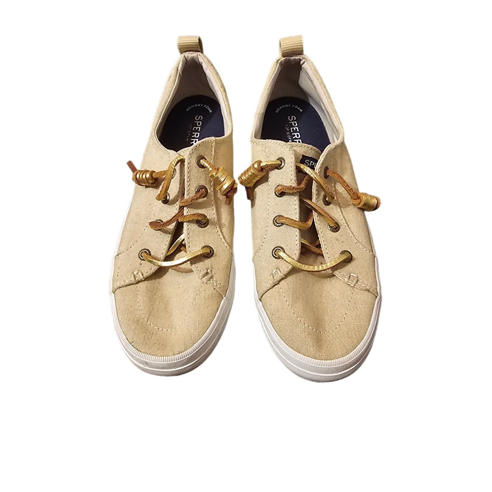 Sperry top sider shiny gold shoes with copper laces size 8